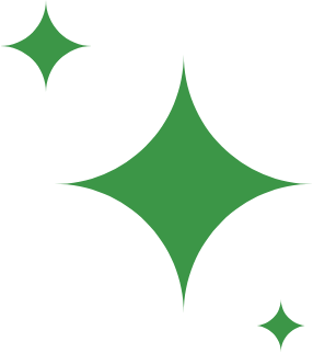 a green and black background with three stars