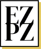 a black and white logo with a yellow border