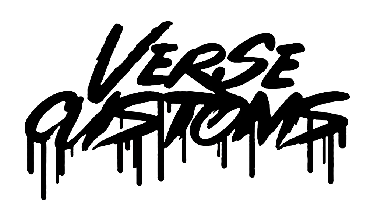 a black and white logo with the words verse customs